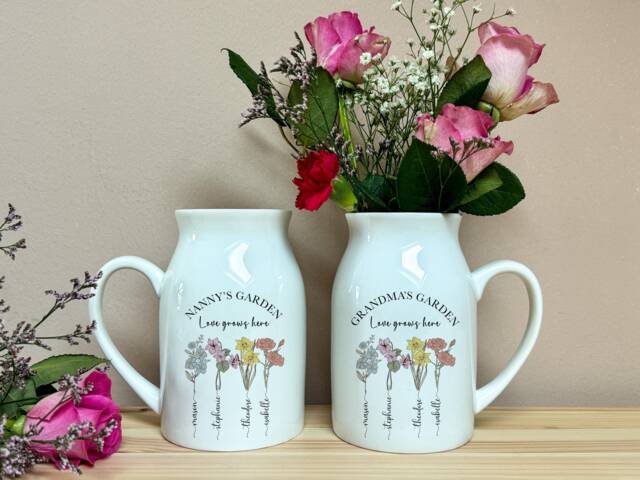 Personalised Grandma's Garden Flower Vase, Mothers Day Gift For Grandma Mom Nana, Vase Gifts Mom, Custom Kids Name Flowers - image 1