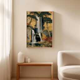 Japanese Waterfall Poster, Zen Landscape Print, Nature Wall Art - thumbnail 3