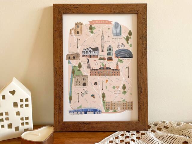 Leicester Map, Illustrated Map Of Leicester, Print, Art, Travel, Poster, University Gift - image 1