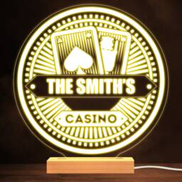 Family Casino Round Playing Cards Personalised Gift Warm White Lamp Night Light - Bedroom - thumbnail 1