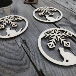 Snowflake Cat Wooden Christmas Ornament Birch Bauble Set - thumbnail 2