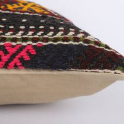 Handmade Turkish Kilim Pillow Cover Wool Lumbar Cushion - 16x24 - thumbnail 4