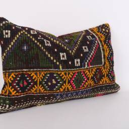 Handmade Turkish Kilim Pillow Cover Wool Lumbar Cushion - 16x24 - thumbnail 3