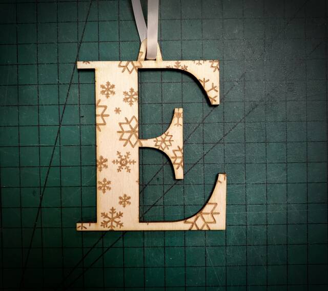 Christmas Tree Monogram Decorations Xmas Letters Personalised Personalized Wood Wooden Ribbon Gifts Engraved Family Unique Snowflake Laser - image 1