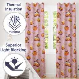 Cute Kawaii Halloween Pumpkin Candy Scarecrow Seamless Pattern Pink Background Readymade Eyelet Ring Top Thermal 100% Blackout Curtains - thumbnail 3