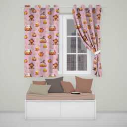 Cute Kawaii Halloween Pumpkin Candy Scarecrow Seamless Pattern Pink Background Readymade Eyelet Ring Top Thermal 100% Blackout Curtains - thumbnail 1