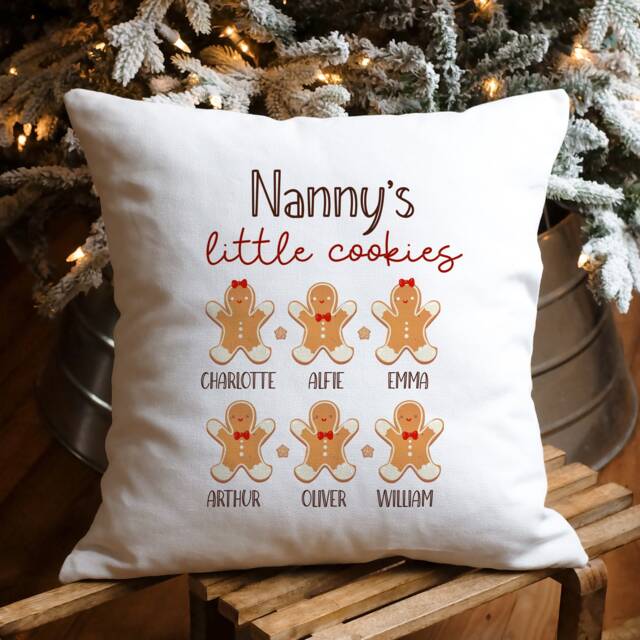 Nanny's Little Cookies Cushion With Grandchildren's Names/Personalised Christmas Gift For A Nanny From Grandkids Xmas Pillow Present - image 1