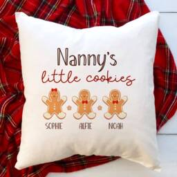 Nanny's Little Cookies Cushion With Grandchildren's Names/Personalised Christmas Gift For A Nanny From Grandkids Xmas Pillow Present - thumbnail 2