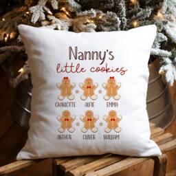 Nanny's Little Cookies Cushion With Grandchildren's Names/Personalised Christmas Gift For A Nanny From Grandkids Xmas Pillow Present - thumbnail 1