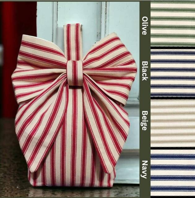 Filled Heavy Bow Doorstop in Striped Fabric Handmade UK - image 1