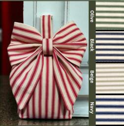 Filled Heavy Bow Doorstop in Striped Fabric Handmade UK - thumbnail 1