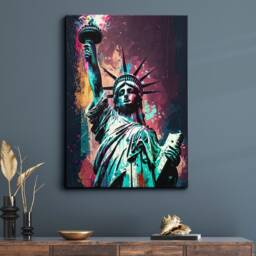 statue Of Liberty New York Usa Abstract America Modern Painting Wall Art, Framed Canvas Poster Print, Home/Office Room Decor, Gifts - thumbnail 1
