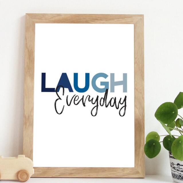 Laugh Everyday Print, Boys Nursery Prints, Bedroom, Blue Wall Art, Kids Room, Decor, Playroom Home Decor - image 1