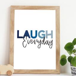 Laugh Everyday Print, Boys Nursery Prints, Bedroom, Blue Wall Art, Kids Room, Decor, Playroom Home Decor - thumbnail 1