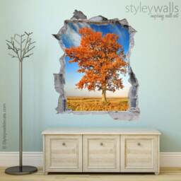 Tree Wall Decal Mural, Nature Autumn Hole in The 3D Effect Sticker, Decal, Broken Mural Home Decor - thumbnail 2