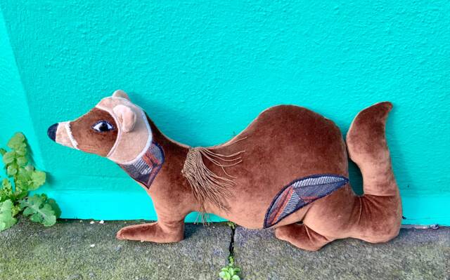 Polecat Shaped Animal Cushion Handmade Using Vintage Soft Brown Cotton Velvet & Stuffed With Eco Filling .sustainable Gift - image 1