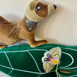 Polecat Shaped Animal Cushion Handmade Using Vintage Soft Brown Cotton Velvet & Stuffed With Eco Filling .sustainable Gift - thumbnail 2