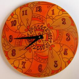 Wicked Orange Wall Clock - Geometric Mandala Painting On Recycled Vinyl Record - thumbnail 2