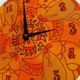 Wicked Orange Wall Clock - Geometric Mandala Painting On Recycled Vinyl Record - thumbnail 3