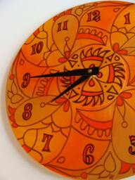 Wicked Orange Wall Clock - Geometric Mandala Painting On Recycled Vinyl Record