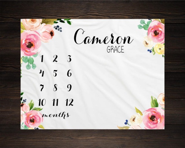 Personalized Milestone Blanket Month Growth Tracker Minky Fleece Custom Girl Baby Shower Gift Watercolor Floral Newborn - image 1