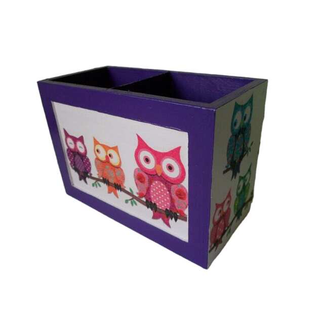 Utensil Box Pencil Owls Purple - image 1