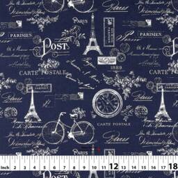Paris 2 Colors French Eiffel Tower Stamp Crown Cotton Curtain, Valance Extra Width & Length, Pleated, Lined Drapery Offered As Upgrades - thumbnail 2