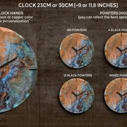 Wall Clock Round, Industrial Copper Patina. Art Copper, Large Color, Raw Clock. Decor. Gift - thumbnail 2