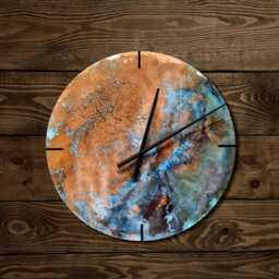 Wall Clock Round, Industrial Copper Patina. Art Copper, Large Color, Raw Clock. Decor. Gift