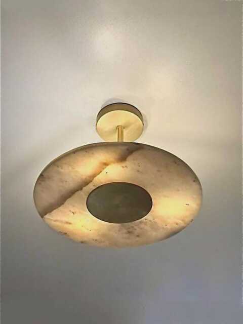 Raw Brass Sputnik Chandelier - Mid Century Modern Marble Ceiling Light Rambla Ceiling Light & Stone Fixture - image 1