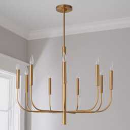 1950's Mid Century Ellen Degeneres Brianna 9 Light Flush Mount Fixture Opulent Amaya Chandelier - Small Duo Regolith Modern Brass - thumbnail 3