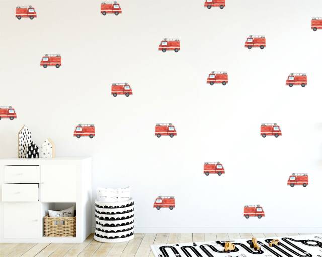Watercolor Fire Truck Wall Stickers Vehicle Nursery Decor - image 1