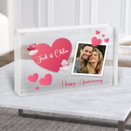 Love Birds Photo Frame Anniversary Gift Personalised Clear Acrylic Block - Gift, Keepsake Custom - thumbnail 1