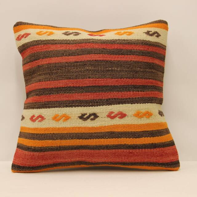 Vintage Turkish Kilim Pillow Cover, 16x16, Wool Boho Cushion - image 1