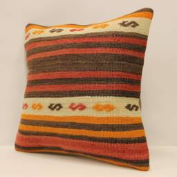 Vintage Turkish Kilim Pillow Cover, 16x16, Wool Boho Cushion - thumbnail 3