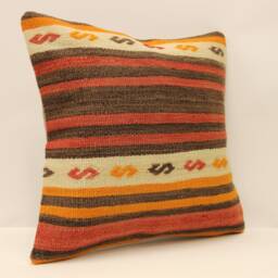 Vintage Turkish Kilim Pillow Cover, 16x16, Wool Boho Cushion - thumbnail 2