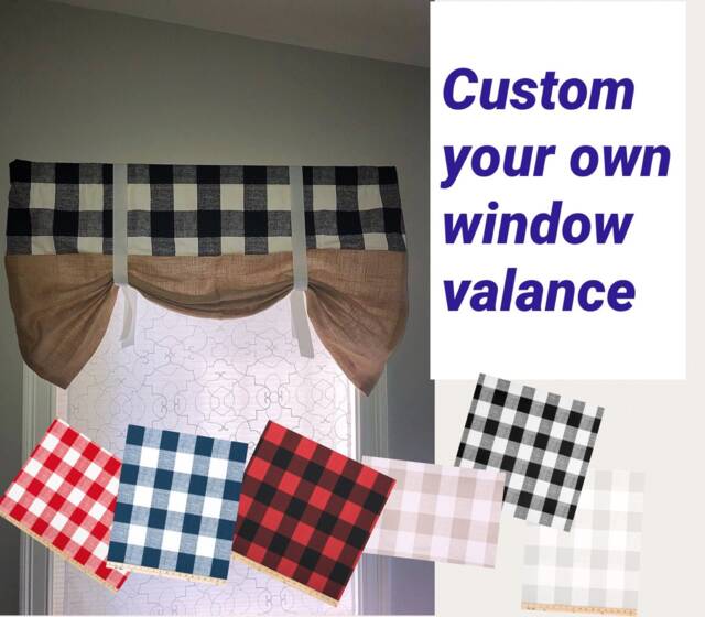 Buffalo Plaid Tie Up Window Valance, Farmhouse Burlap Kitchen Curtain - image 1