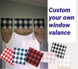Buffalo Plaid Tie Up Window Valance, Farmhouse Burlap Kitchen Curtain - thumbnail 1