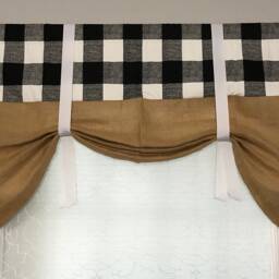Buffalo Plaid Tie Up Window Valance, Farmhouse Burlap Kitchen Curtain - thumbnail 2