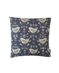 Scandinavian Bird Throw Pillow Cover Denim Blue Linen Cushion - thumbnail 1