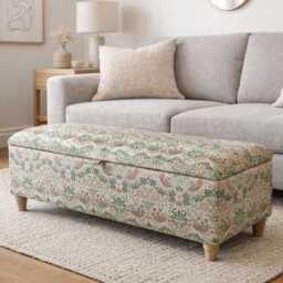 William Morris Storage Footstool, Strawberry Thief Ottoman Box With Wooden Legs