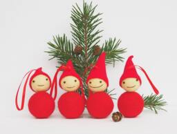 Felted Gnome Ornament Set Scandinavian Christmas Decoration. Red Elf Tree Ornament, Stocking Stuffer - thumbnail 1