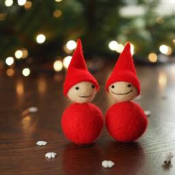 Felted Gnome Ornament Set Scandinavian Christmas Decoration. Red Elf Tree Ornament, Stocking Stuffer - thumbnail 2