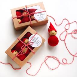 Felted Gnome Ornament Set Scandinavian Christmas Decoration. Red Elf Tree Ornament, Stocking Stuffer - thumbnail 3