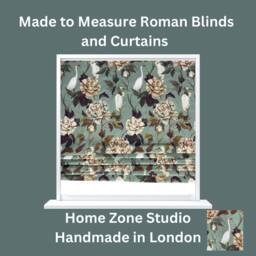 Custom Roman Blind Vintage Botanical Print, Green Cotton Fabric - thumbnail 2