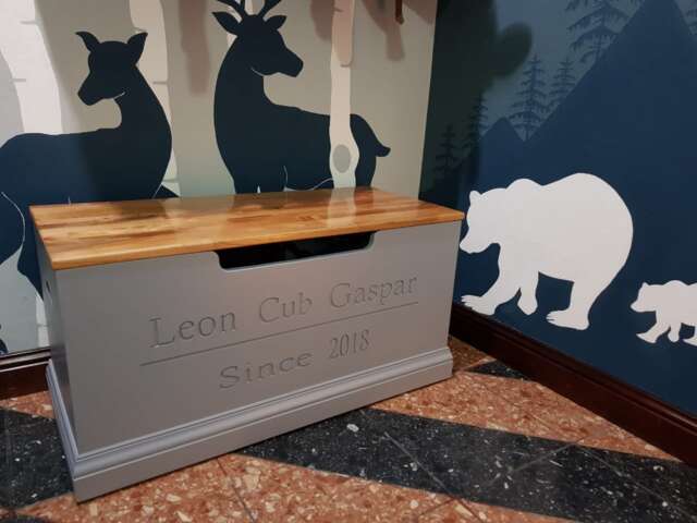 Personalized Wooden Woodland Decor Toy Box For Nursery Or Kids Room