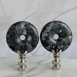 Larvikite Lamp Finials On Shiny Chrome Hardware - Black & Grey Tones A Single Finial Or Matching Pair - thumbnail 2