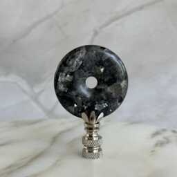 Larvikite Lamp Finials On Shiny Chrome Hardware - Black & Grey Tones A Single Finial Or Matching Pair - thumbnail 3