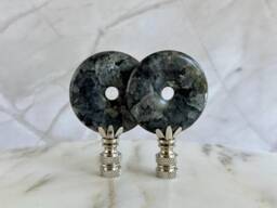 Larvikite Lamp Finials On Shiny Chrome Hardware - Black & Grey Tones A Single Finial Or Matching Pair - thumbnail 1