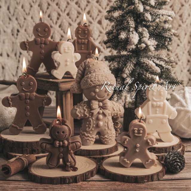 Gingerbread Man Candle Set - Soy Wax Holiday Gift Festive Winter Home Decor Christmas Table Accent - image 1